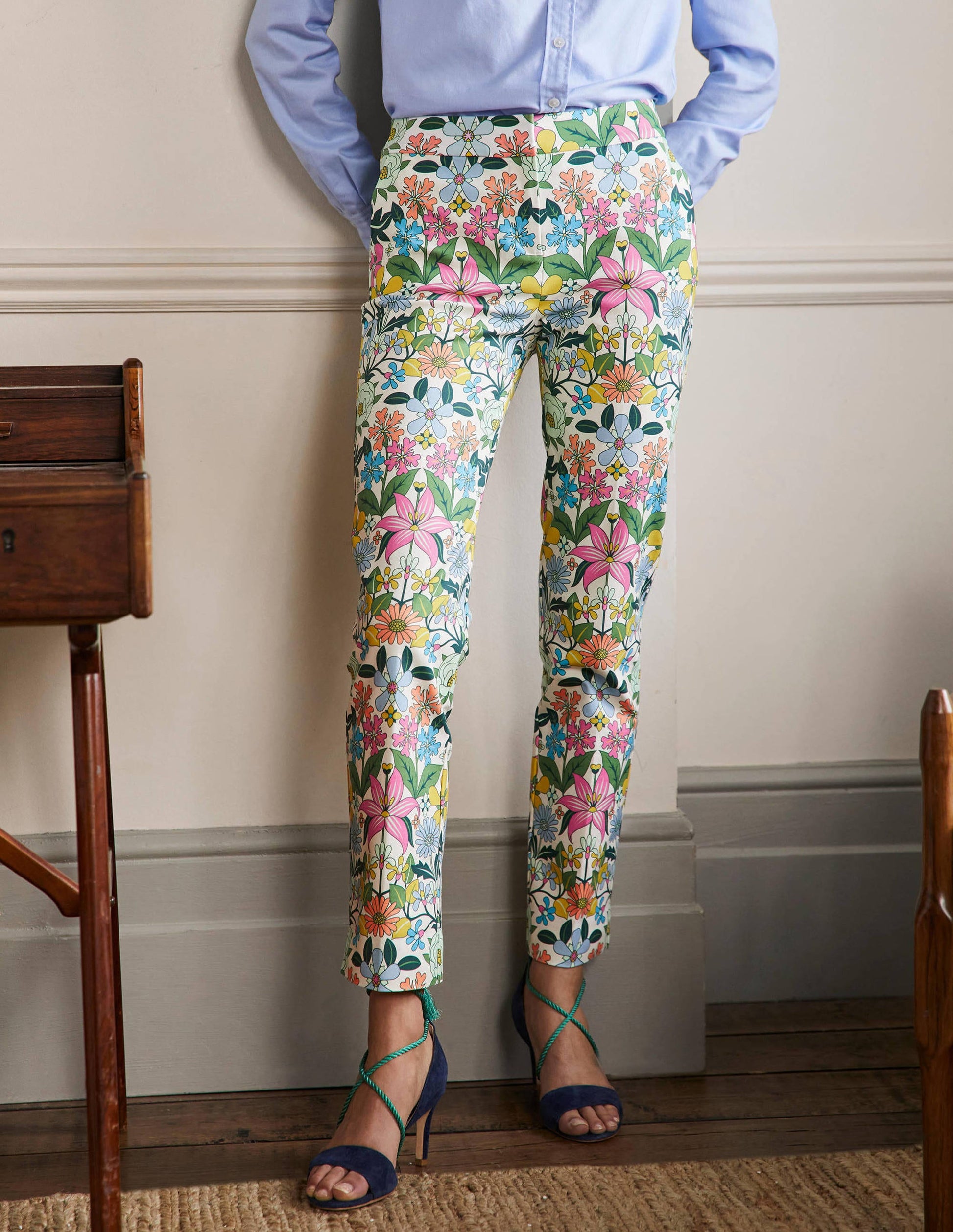 Richmond 7/8 Trouser-Ivory, Botanical Terrace-4