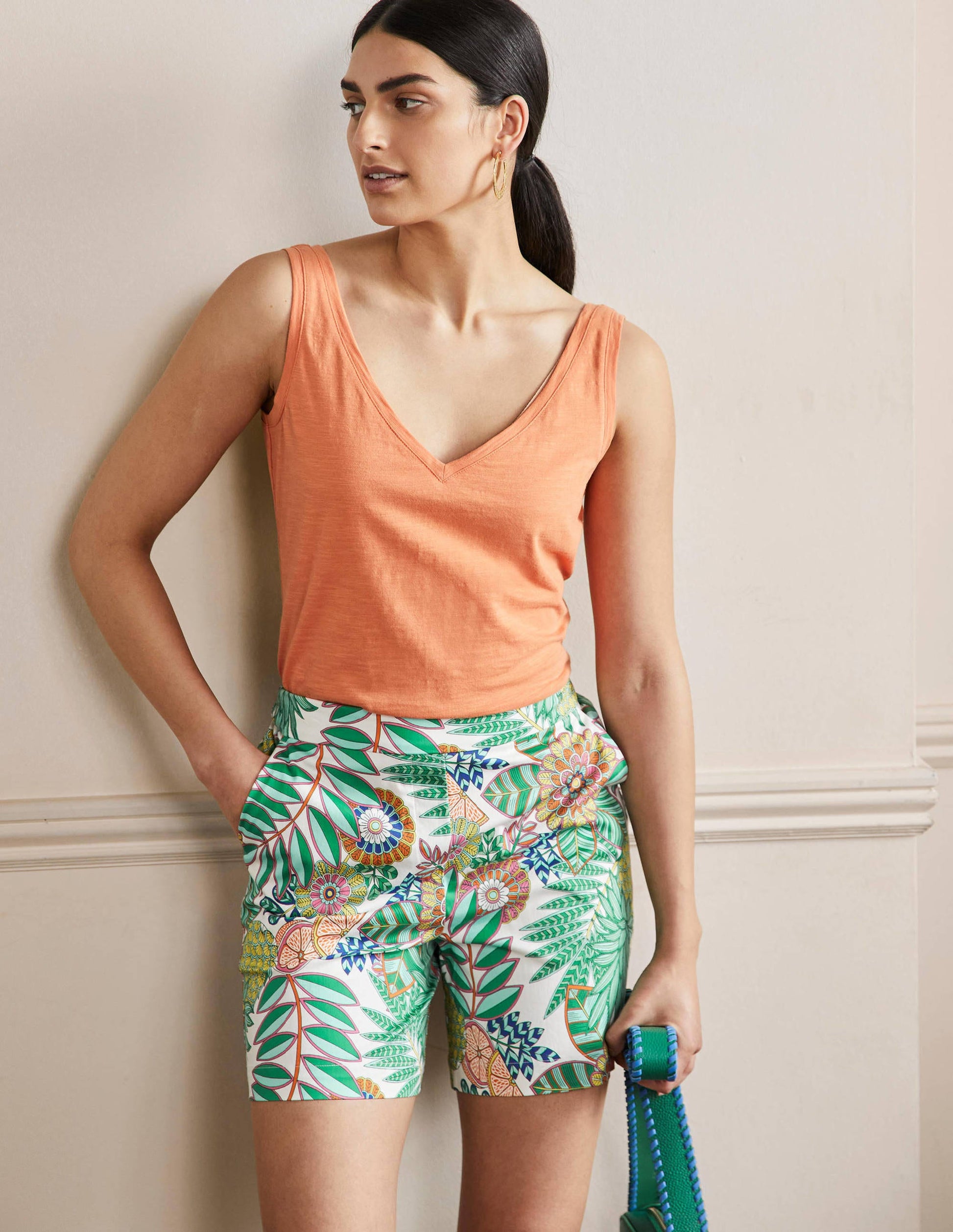 Short Danby à enfiler-Ivoire, motif Pineapple Bloom-1