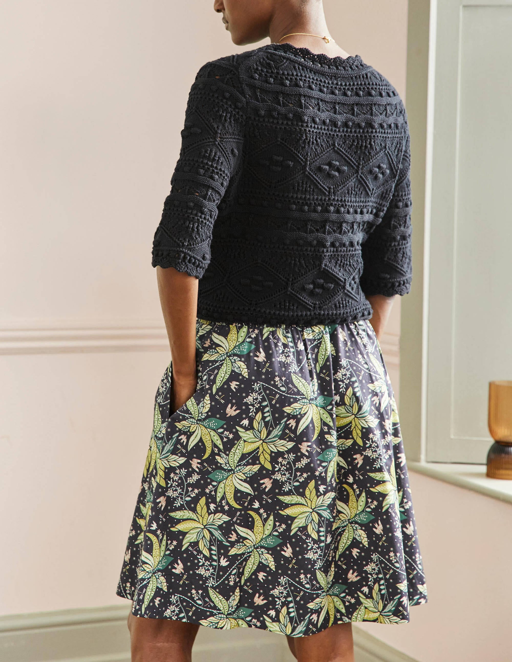 Jupe en coton à taille froncée-Noir, motif Oriental Cascade - Image 3