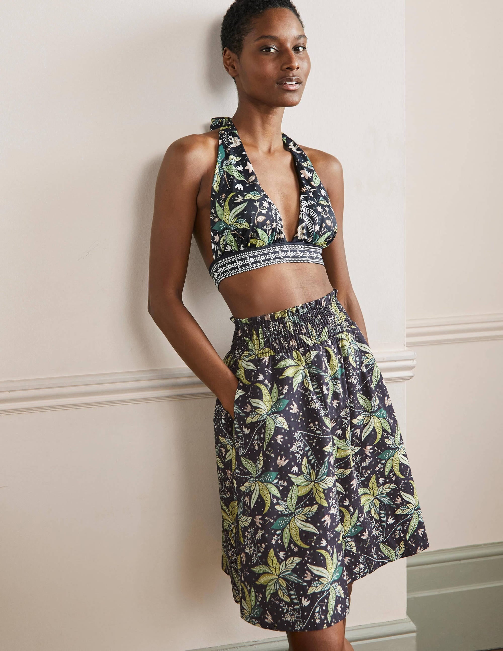 Jupe en coton à taille froncée-Noir, motif Oriental Cascade - Image 5