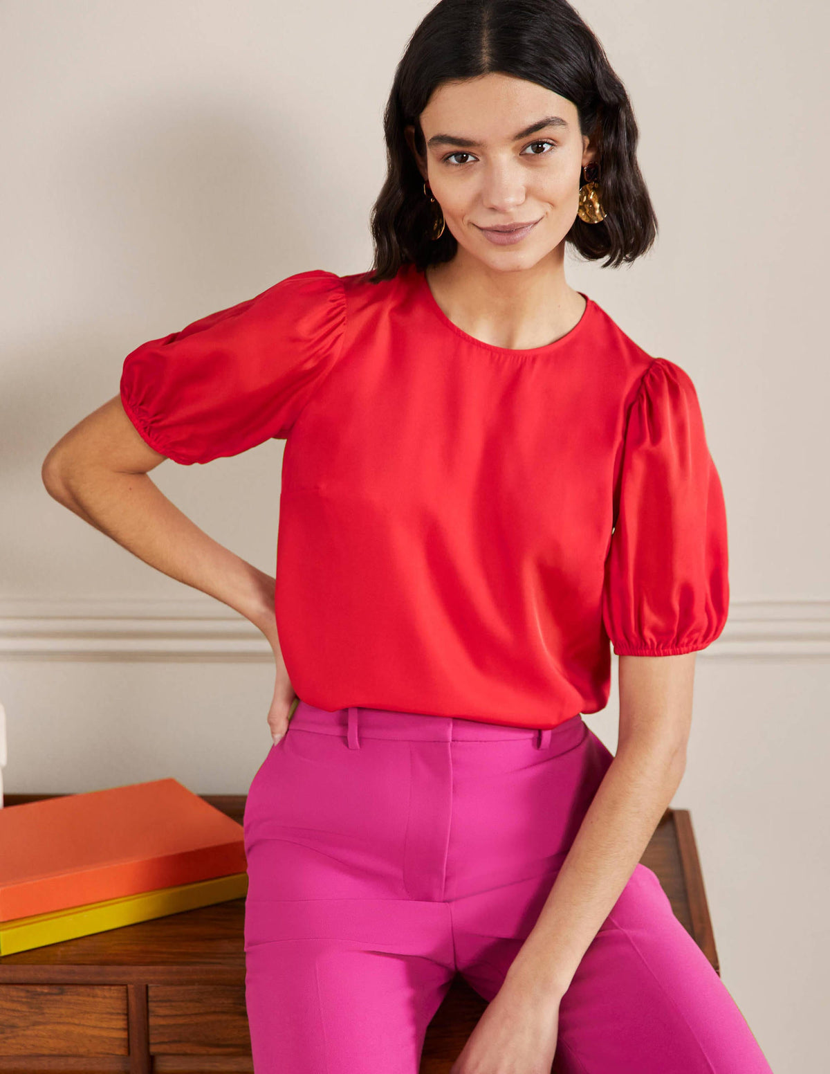 Adriana Oberteil mit Puffärmeln-Feuerrot - Image 1