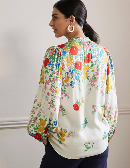 Anna Bluse mit Blousonärmeln-Naturweiß, Botanikmuster-3