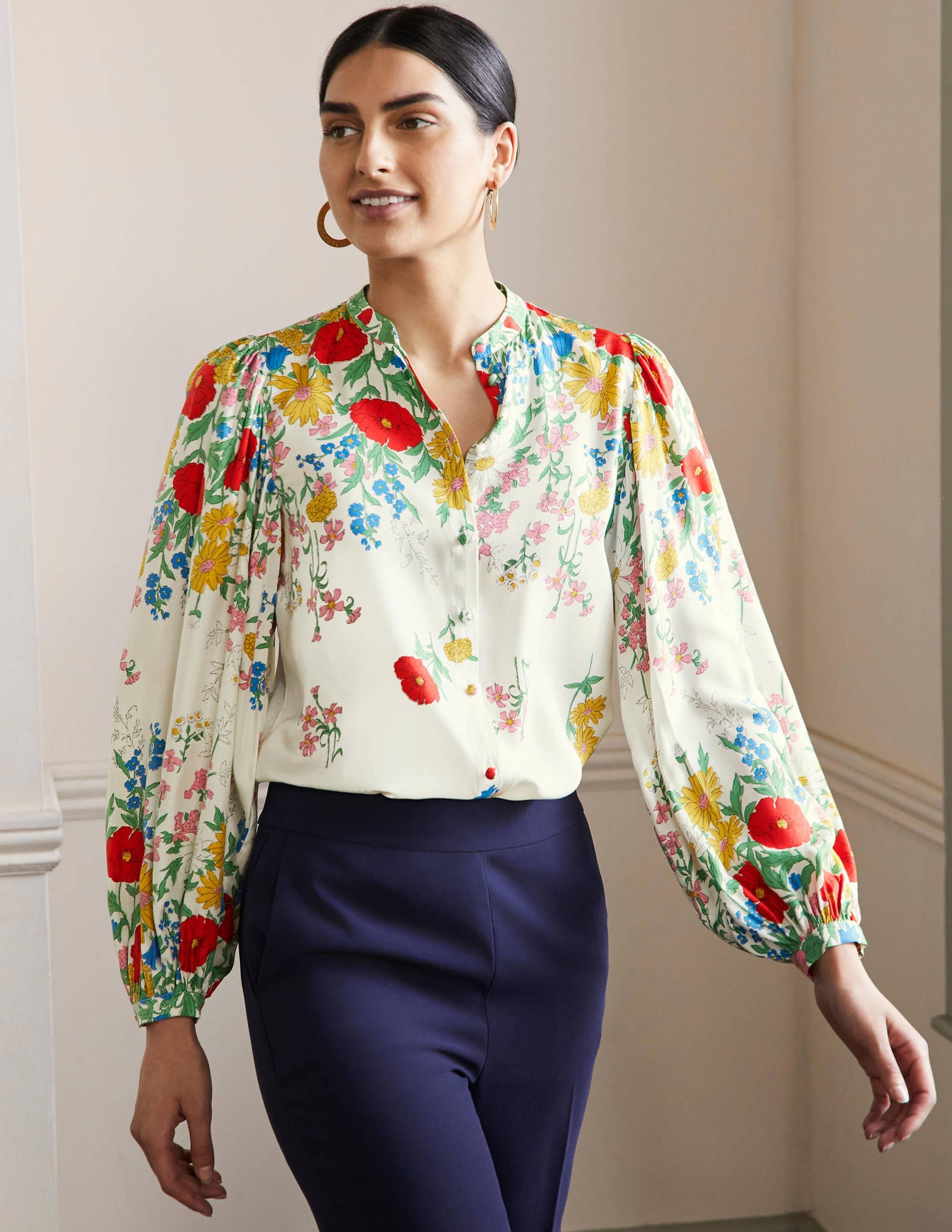Anna Bluse mit Blousonärmeln-Naturweiß, Botanikmuster-4