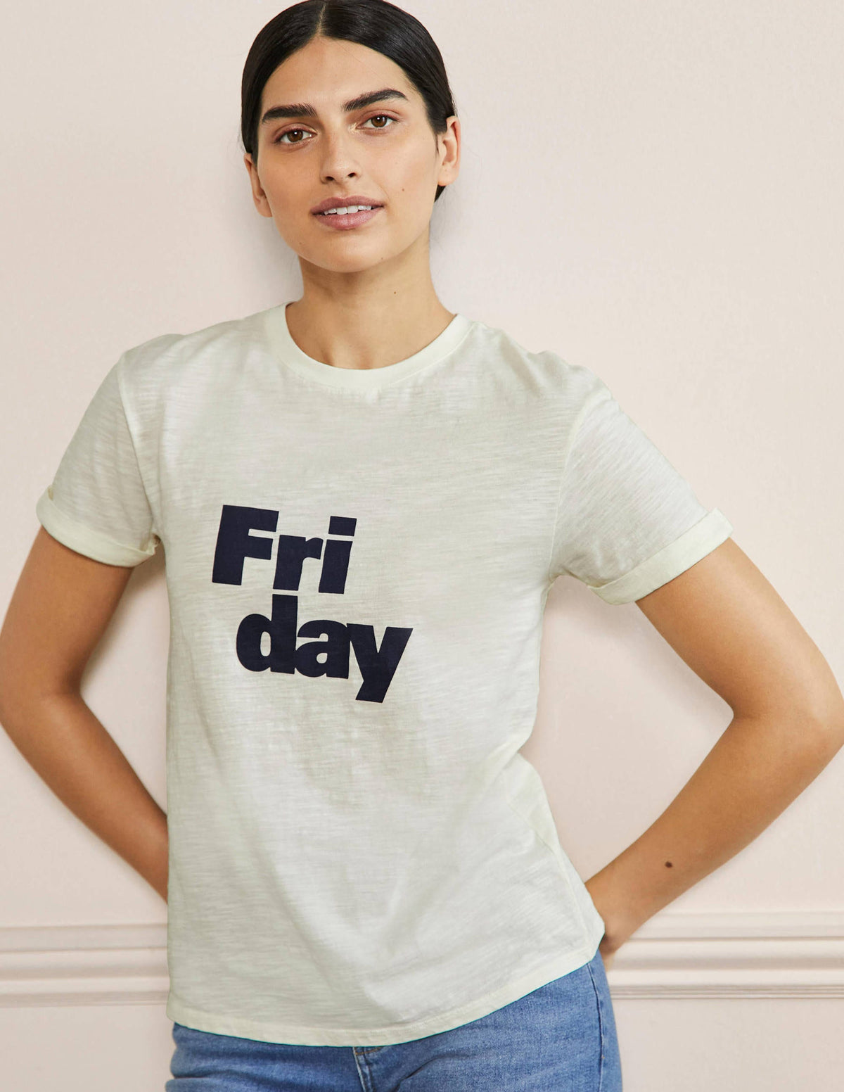 Baumwolloberteil mit umgeschlagenen Bündchen-Naturweiß, Friday - Image 1