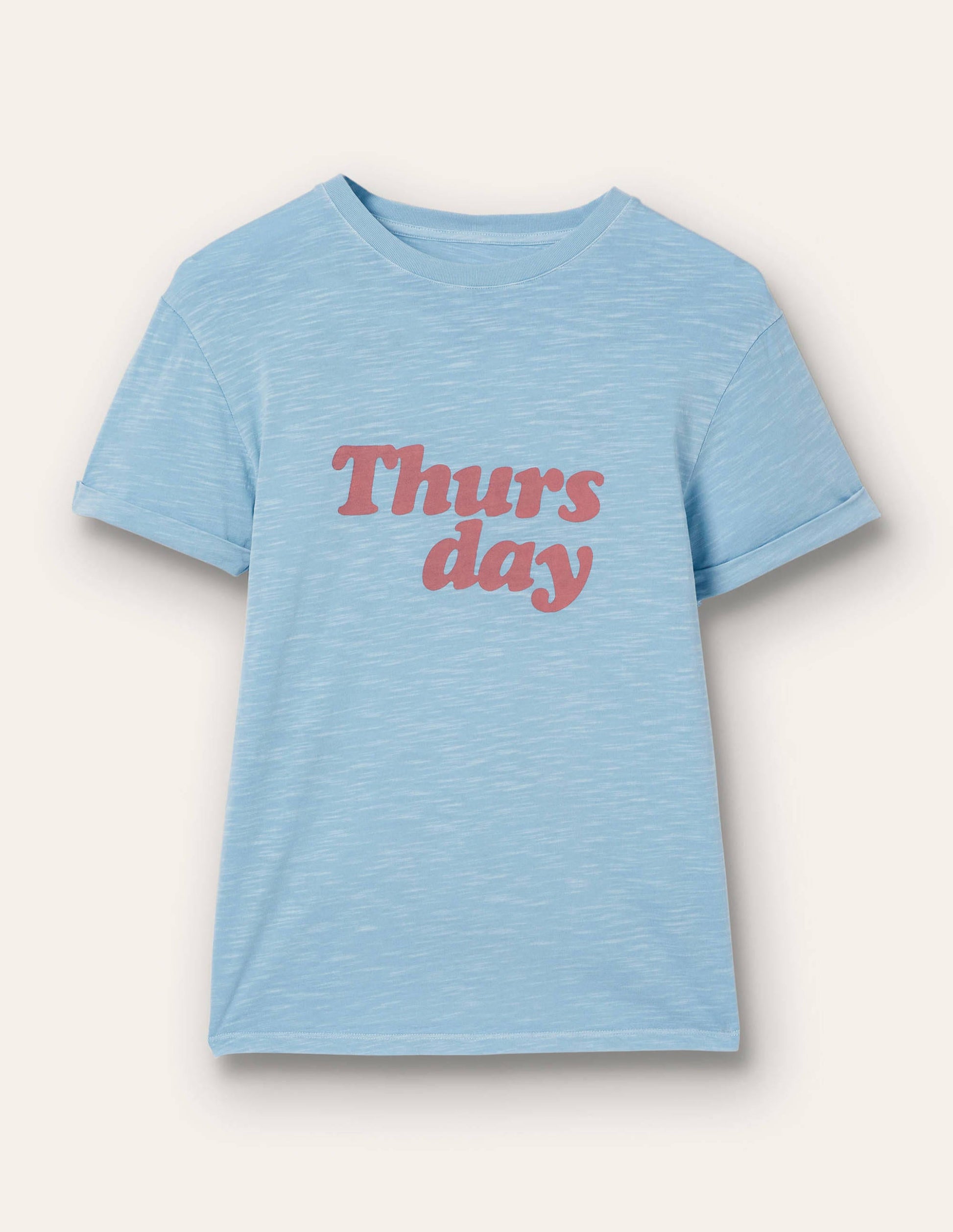 Turn Up Cuff Cotton T-shirt-Dusty Blue, Thursday-5