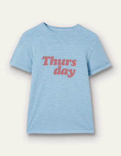Turn Up Cuff Cotton T-shirt-Dusty Blue, Thursday-5