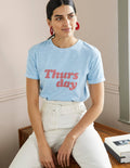 Turn Up Cuff Cotton T-shirt-Dusty Blue, Thursday