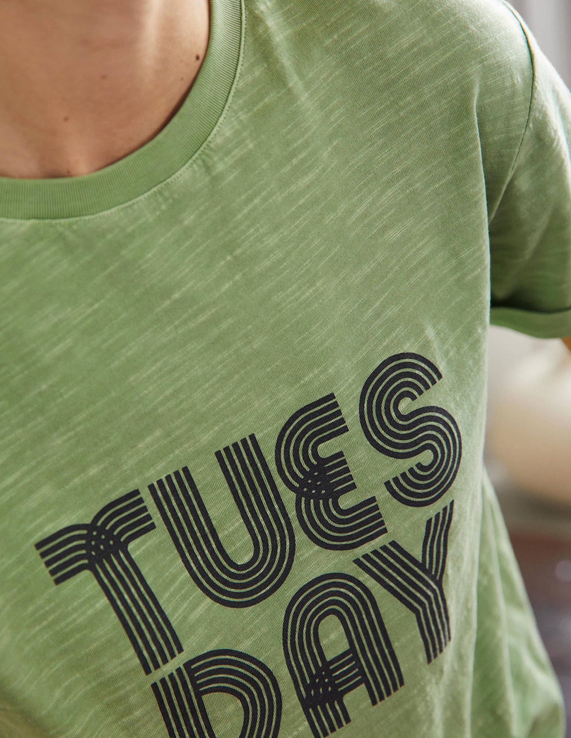 Turn Up Cuff Cotton T-shirt-Basil, Tuesday-2