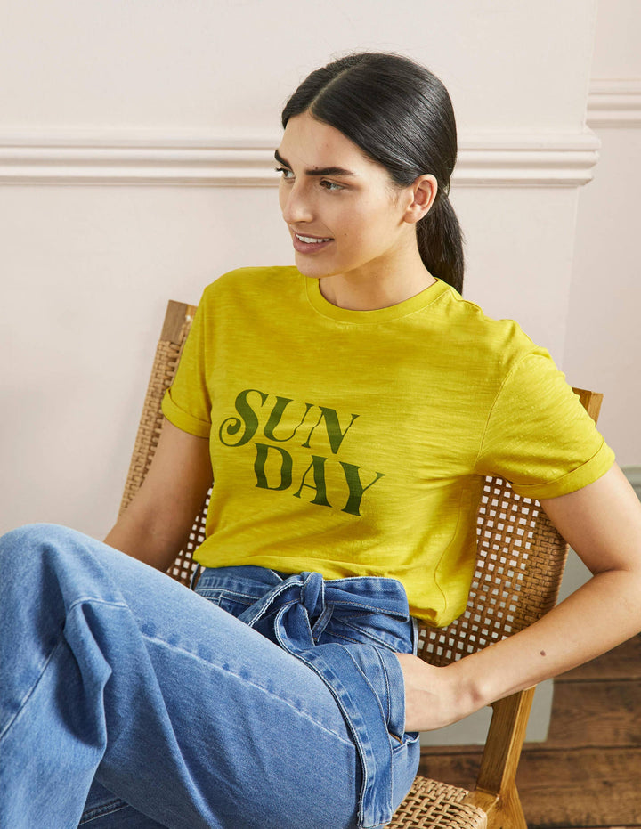 Turn Up Cuff Cotton T-shirt-Lemon Fizz, Sunday