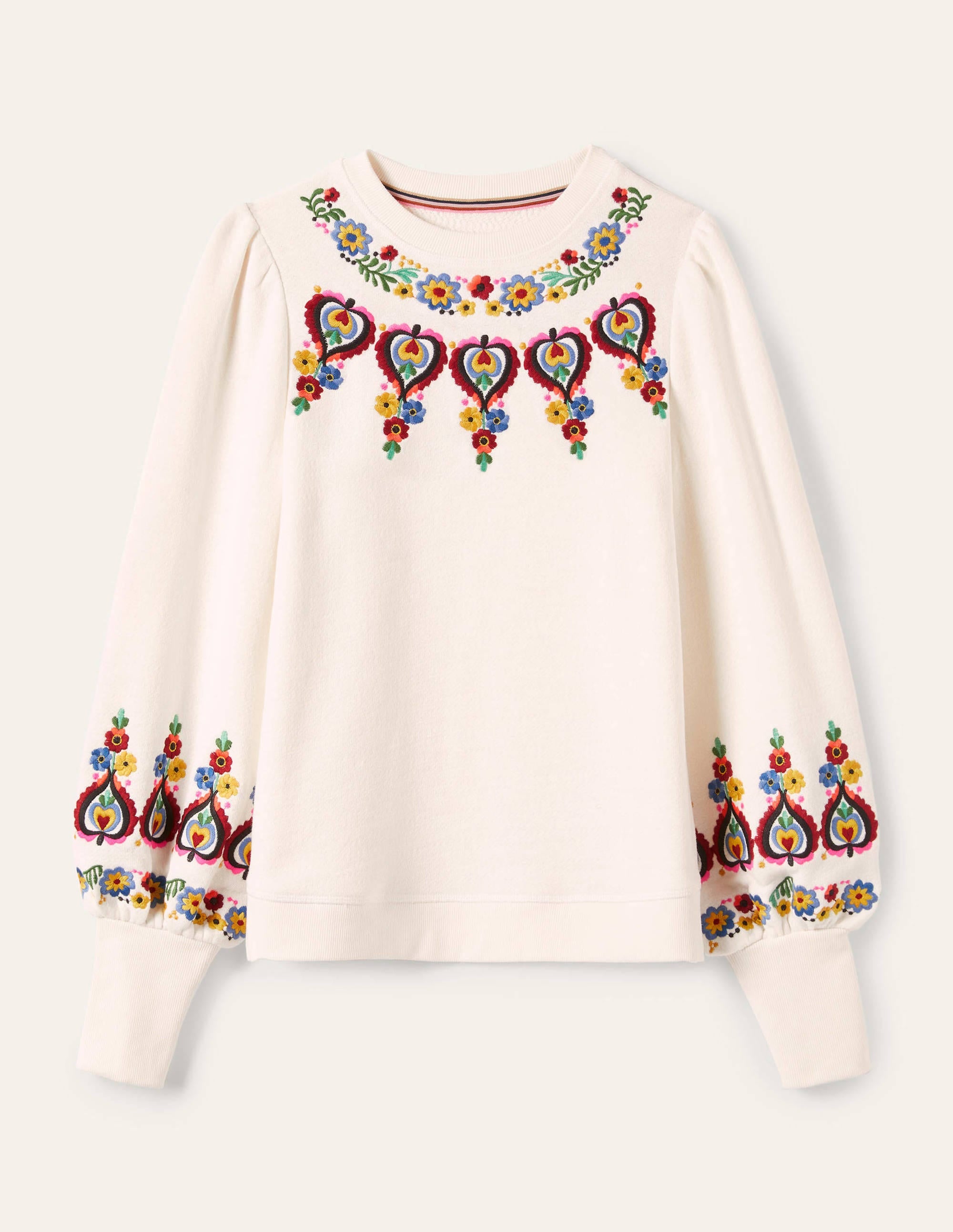 Embroidered Blouson Sweatshirt-Ivory Embroidery - Image 6
