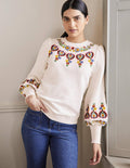 Embroidered Blouson Sweatshirt-Ivory Embroidery
