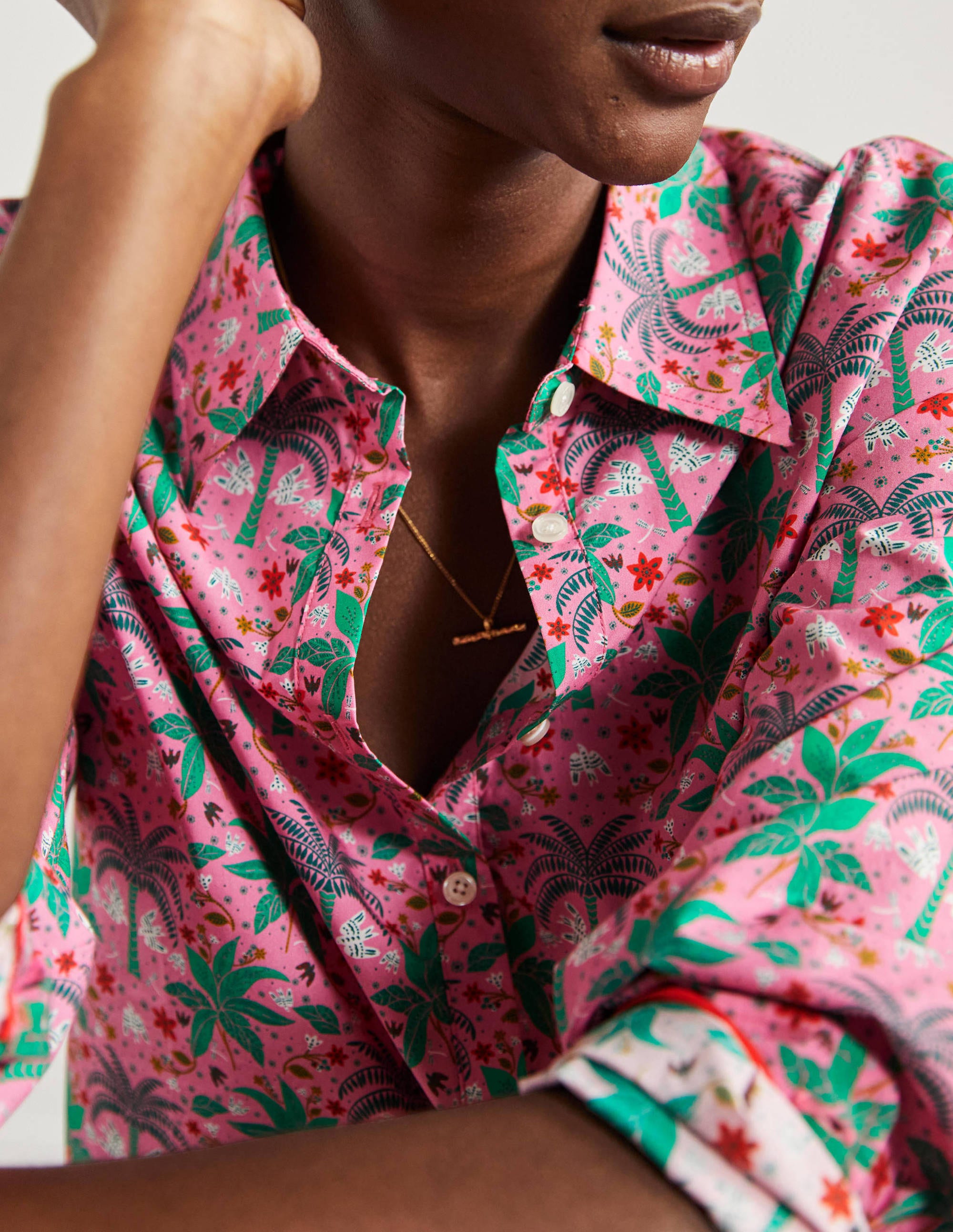 Relaxed Cotton Shirt-Posy Pink, Oriental Palm - Image 2
