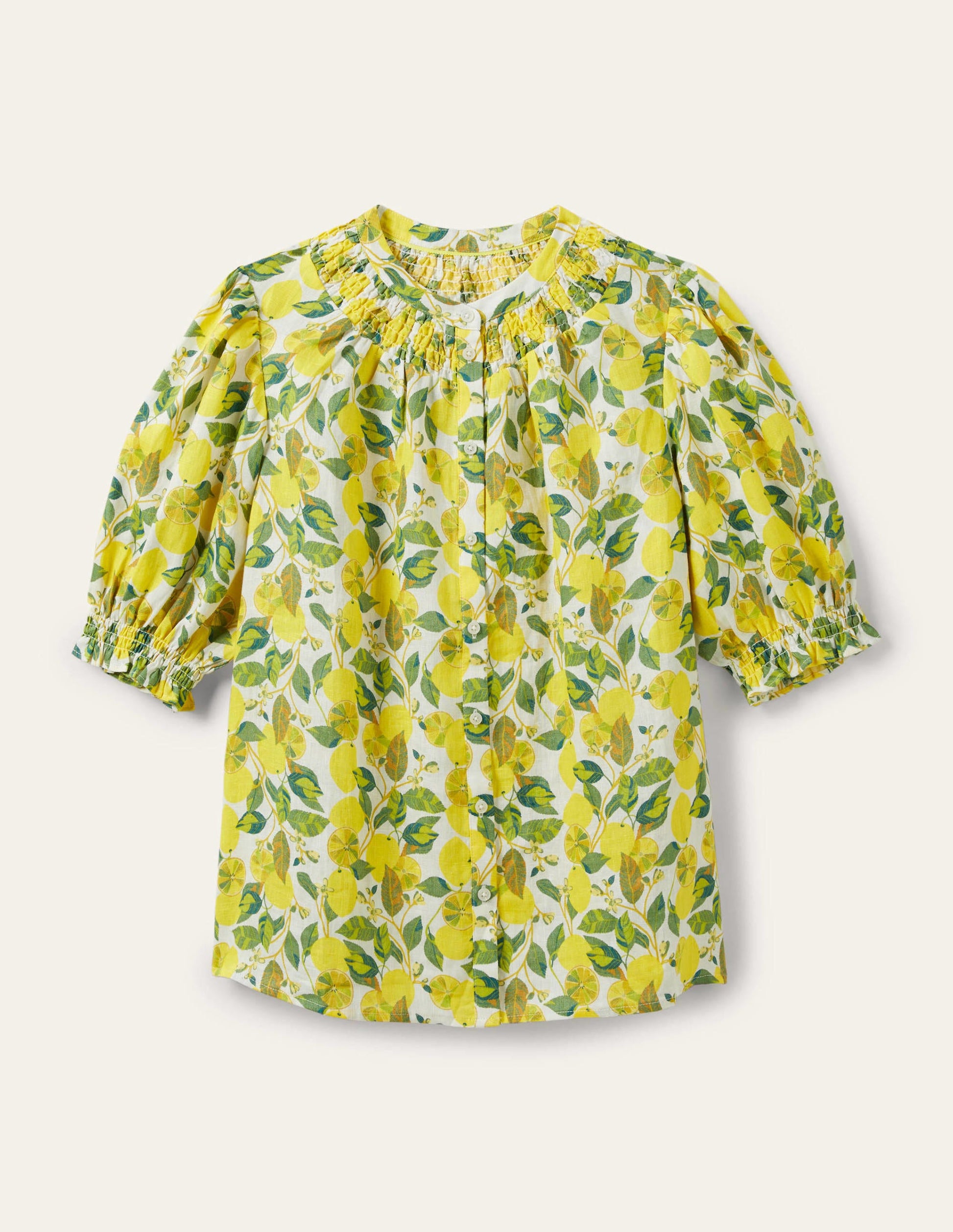 Blouse manches courtes à smocks-Ivoire, citron grimpant-6