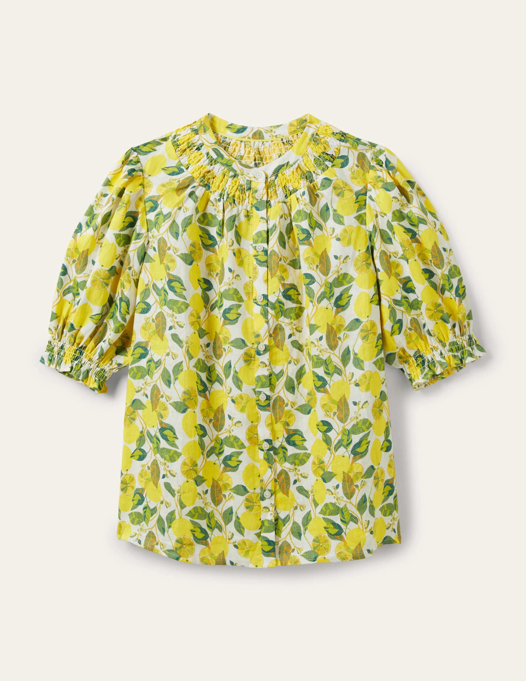 Blouse manches courtes à smocks-Ivoire, citron grimpant - Image 6