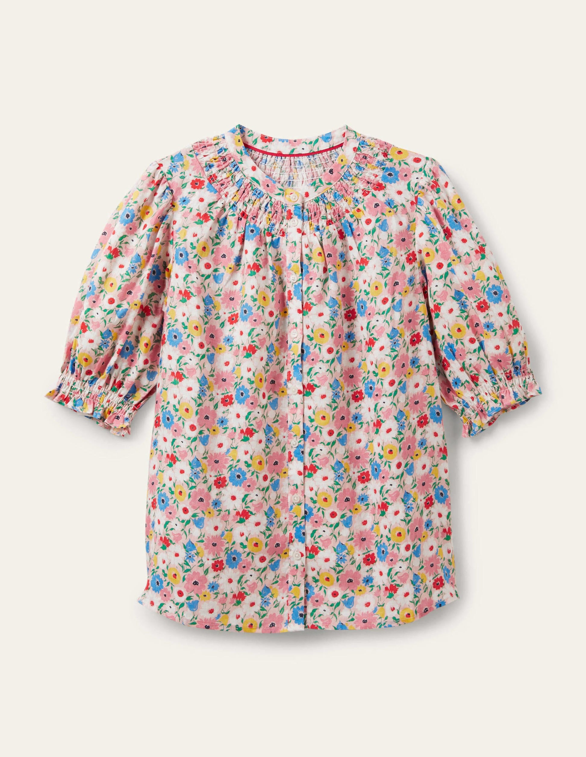Blouse manches courtes à smocks-Milkshake, motif Elegant Bloom-5