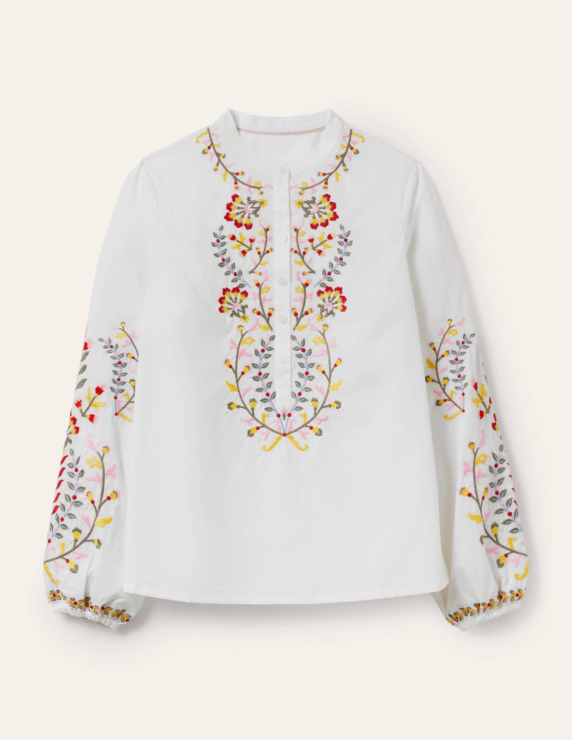 Embroidered Popover Blouse-White - Image 6