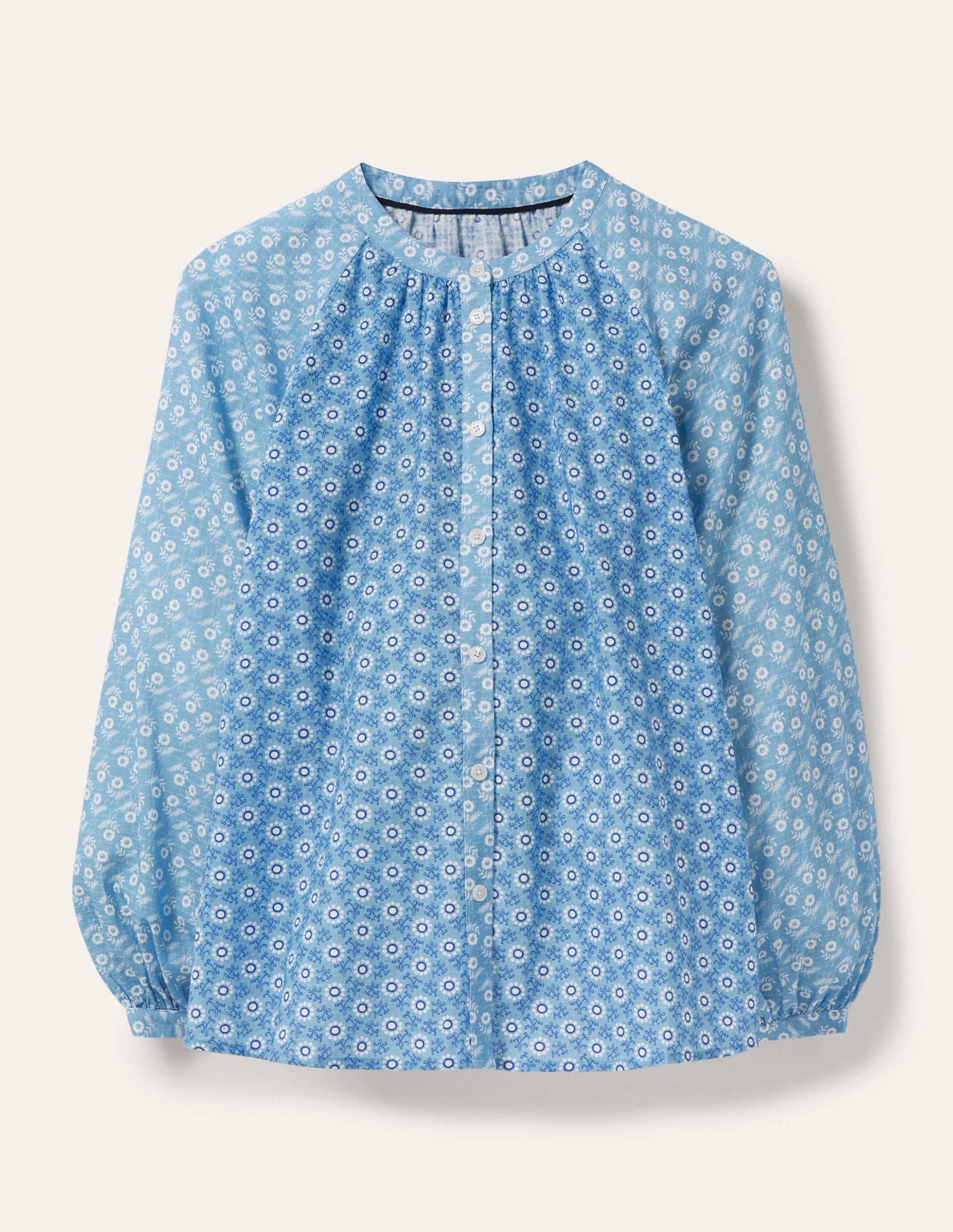 Full Sleeve Raglan Blouse-Dusty Blue, Floret Geo-5