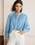 Full Sleeve Raglan Blouse-Dusty Blue, Floret Geo