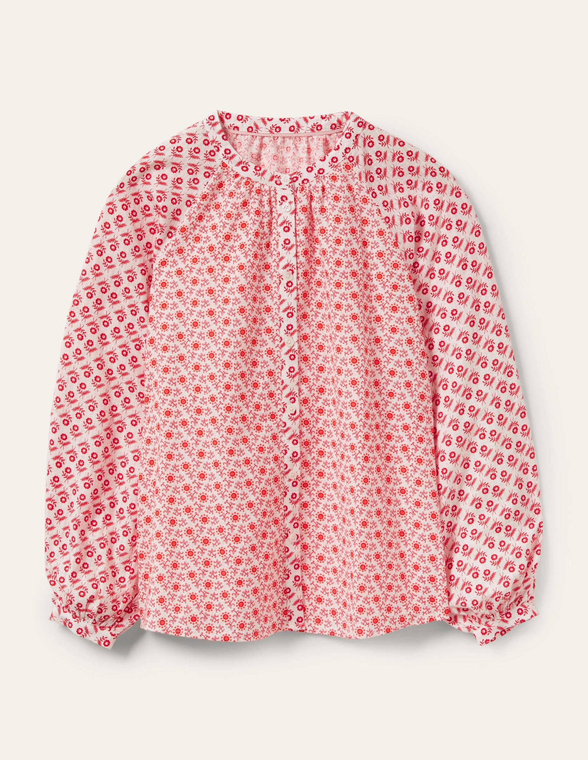 Raglanbluse mit langen Ärmeln-Naturweiß, Geometrisches Blumenmuster-6