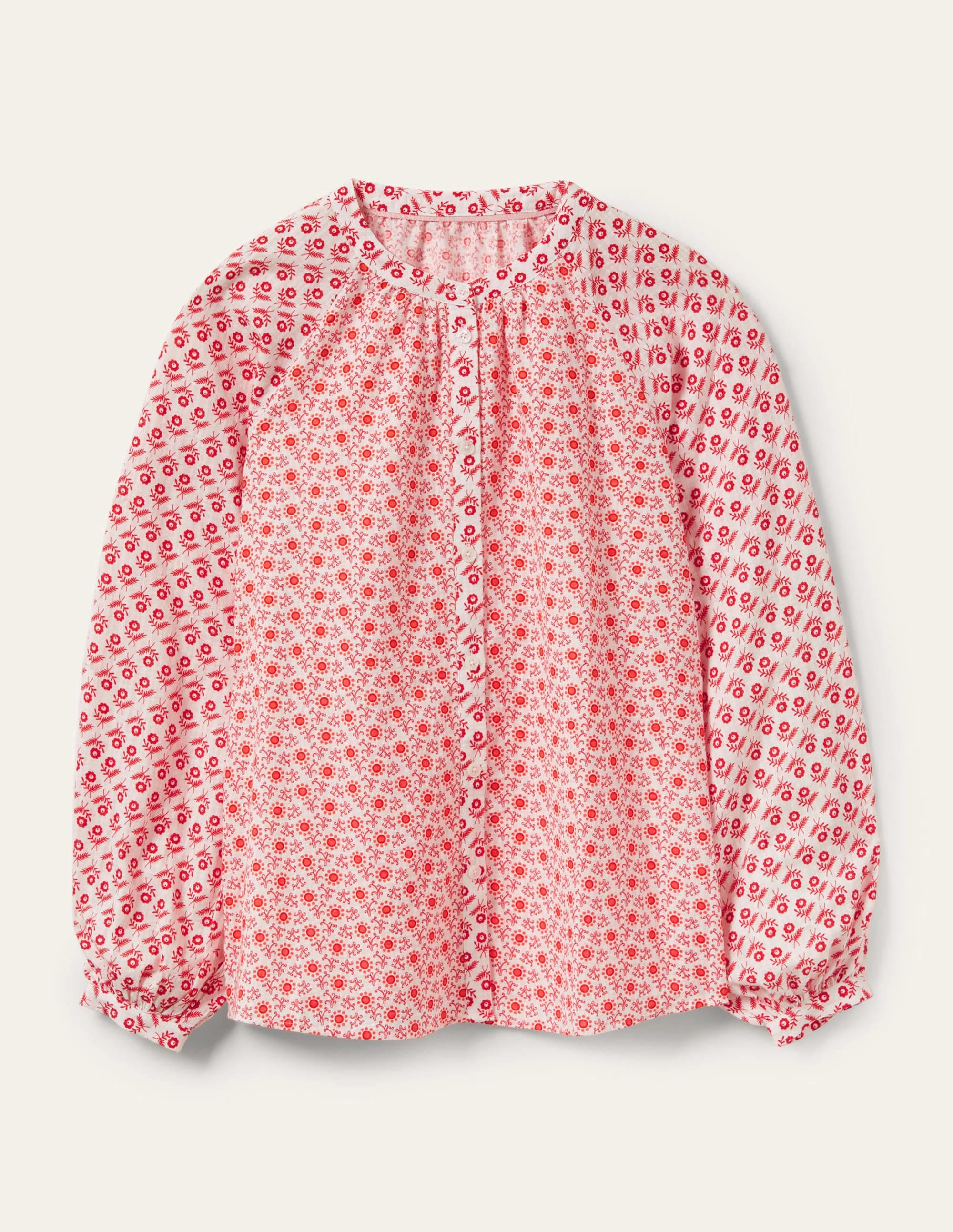 Raglanbluse mit langen Ärmeln-Naturweiß, Geometrisches Blumenmuster - Image 6