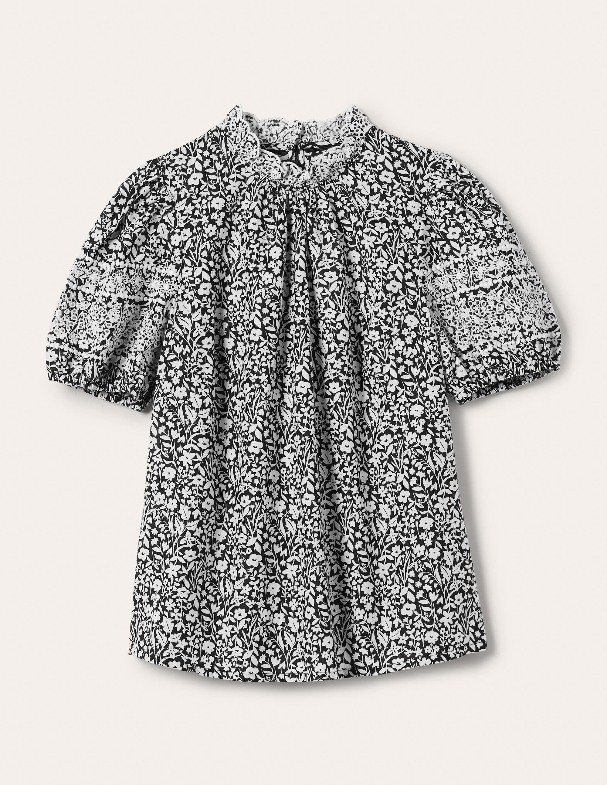 Printed Broderie Top-Black, Wildflower Spring - Image 6