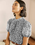 Printed Broderie Top-Black, Wildflower Spring
