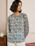 Raglanbluse mit Rüschen-Gedecktes Blau, Paisleymuster