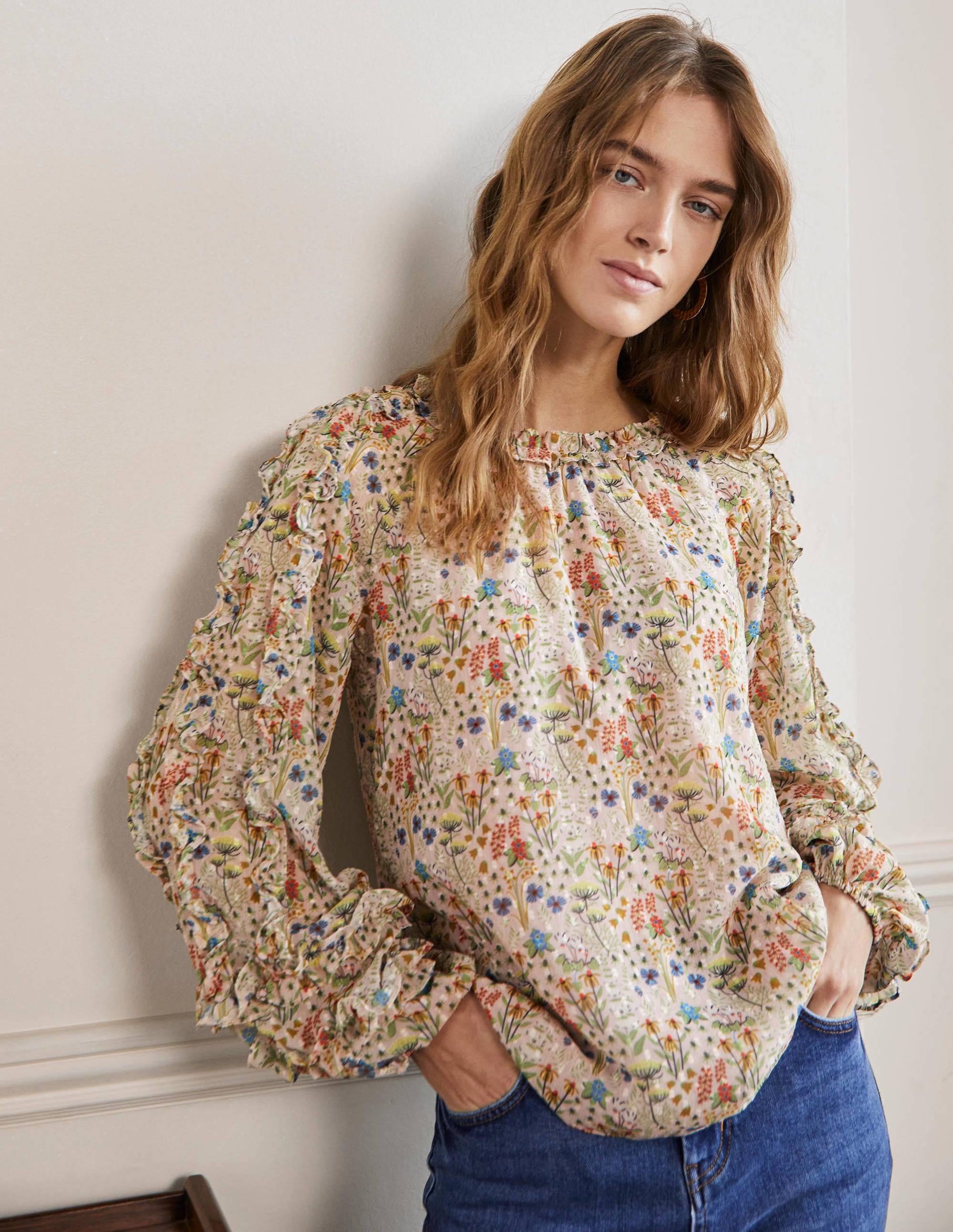 Blouse volantée à manches raglan-Milkshake, motif Wildflower Bloom - Image 1