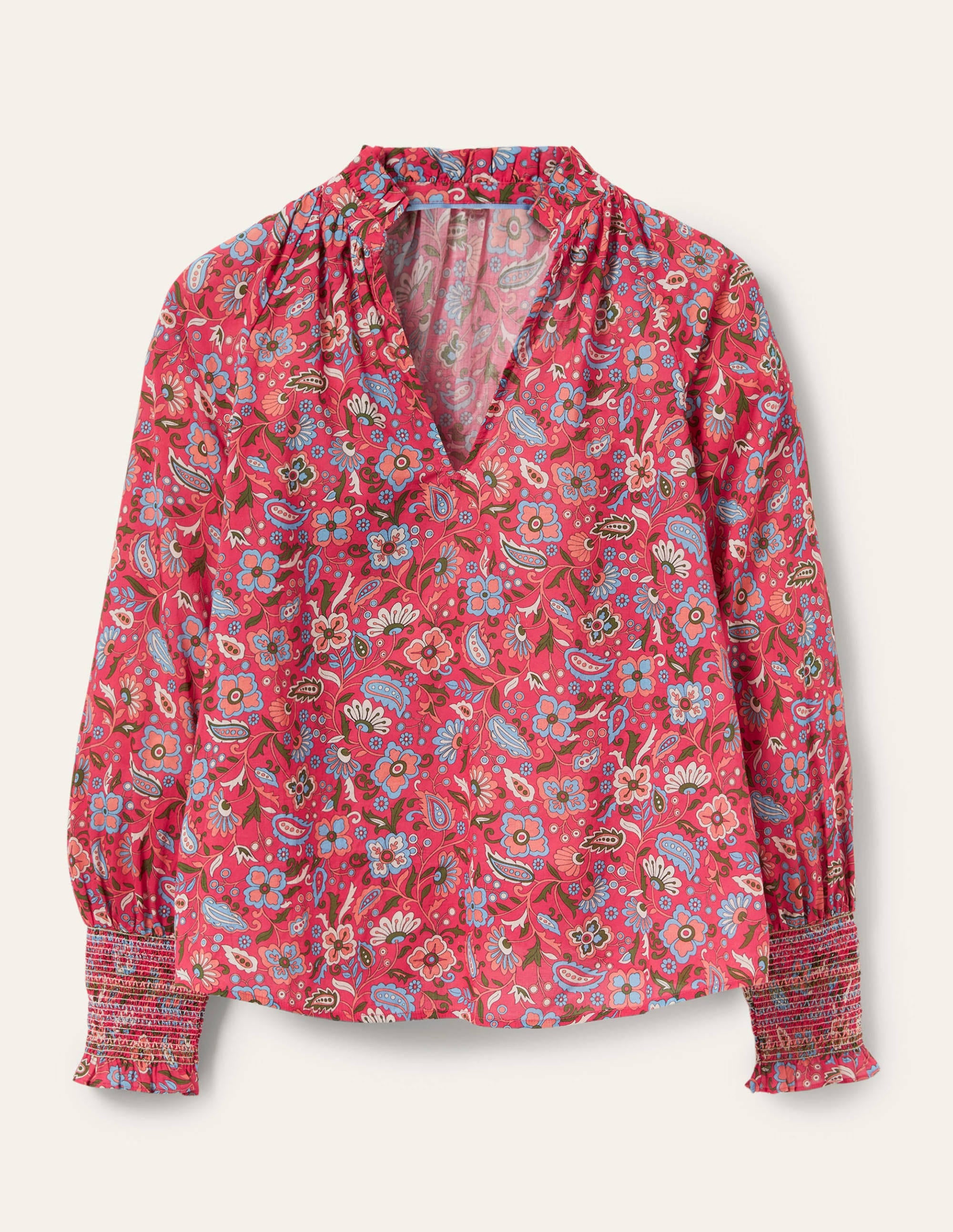 Top imprimé avec poignets à smocks-Radis, motif Oriental Paradise - Image 5