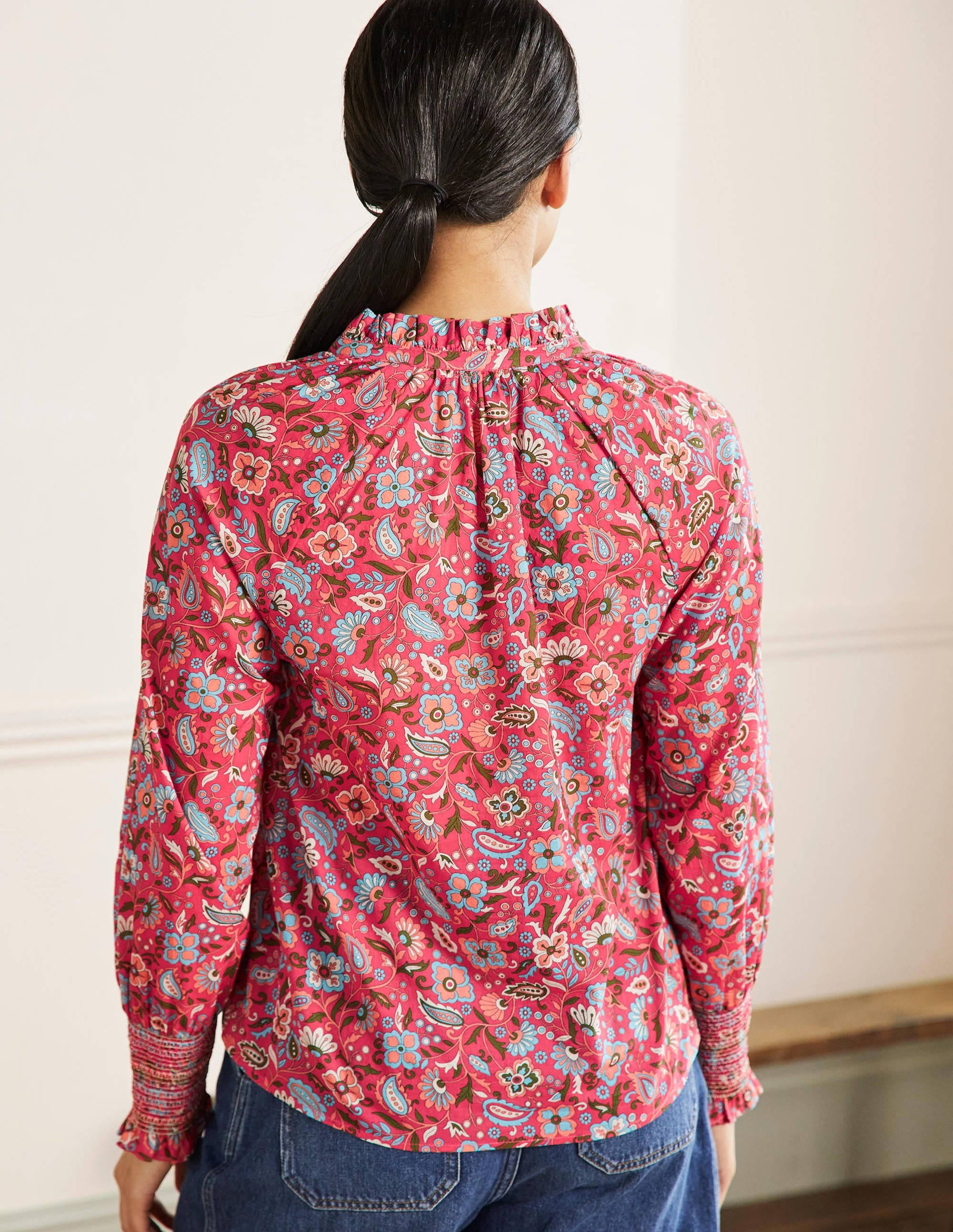 Top imprimé avec poignets à smocks-Radis, motif Oriental Paradise - Image 3