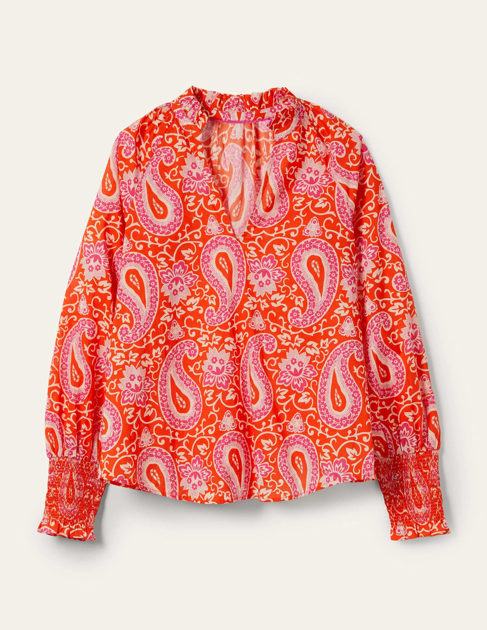 Top imprimé avec poignets à smocks-Papaye, motif Enchanting Paisley-7