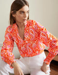 Top imprimé avec poignets à smocks-Papaye, motif Enchanting Paisley