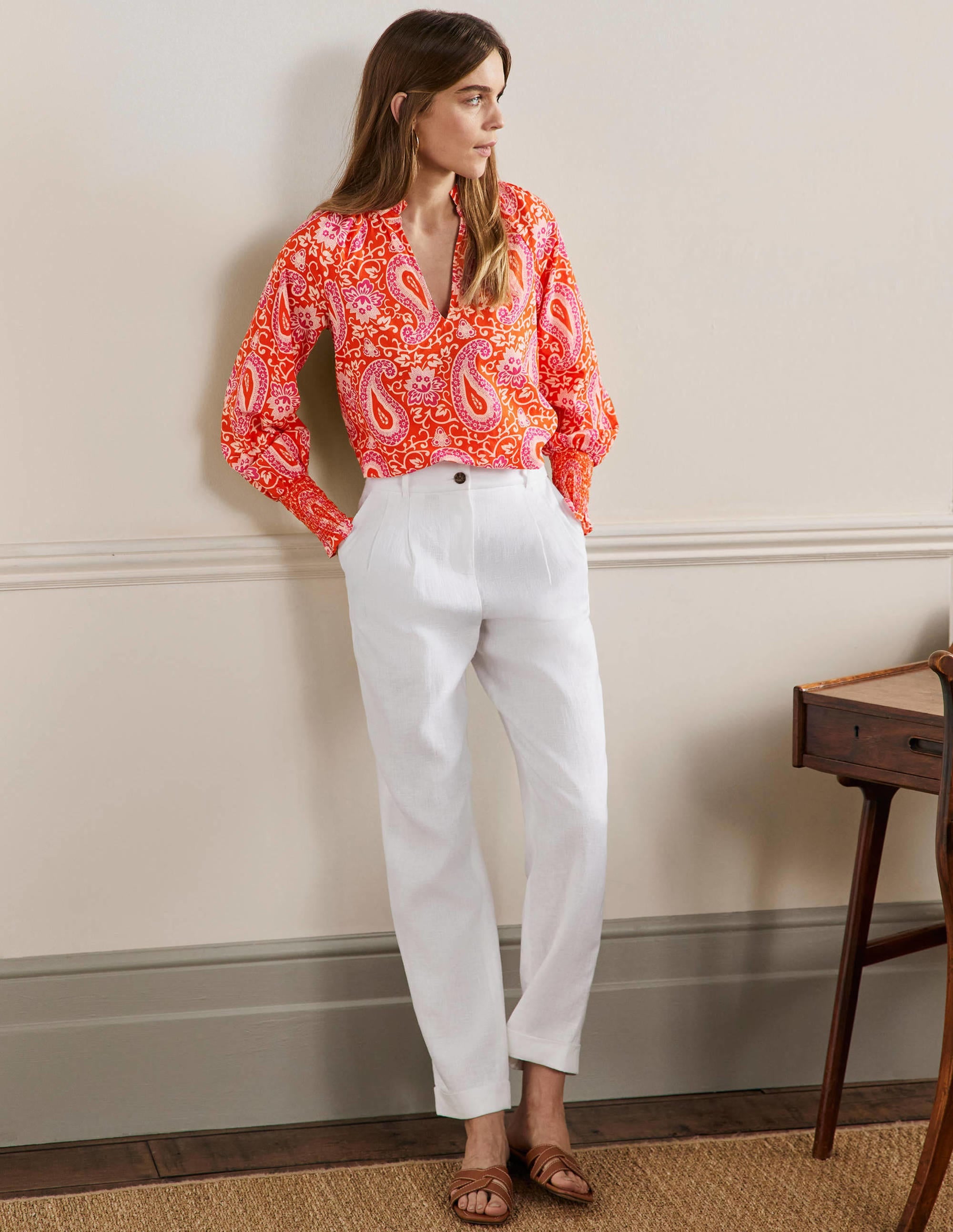 Top imprimé avec poignets à smocks-Papaye, motif Enchanting Paisley - Image 4