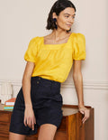 Square Neck Linen Top-Lemon Fizz