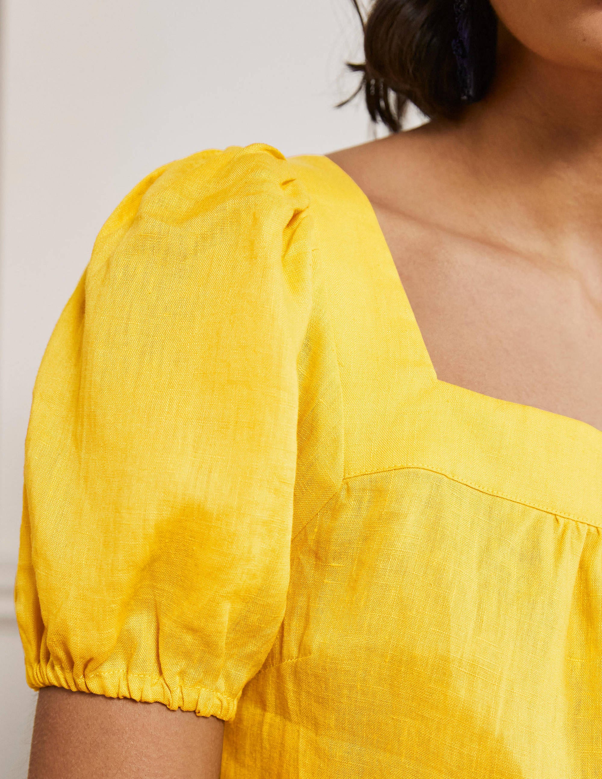 Square Neck Linen Top-Lemon Fizz - Image 2