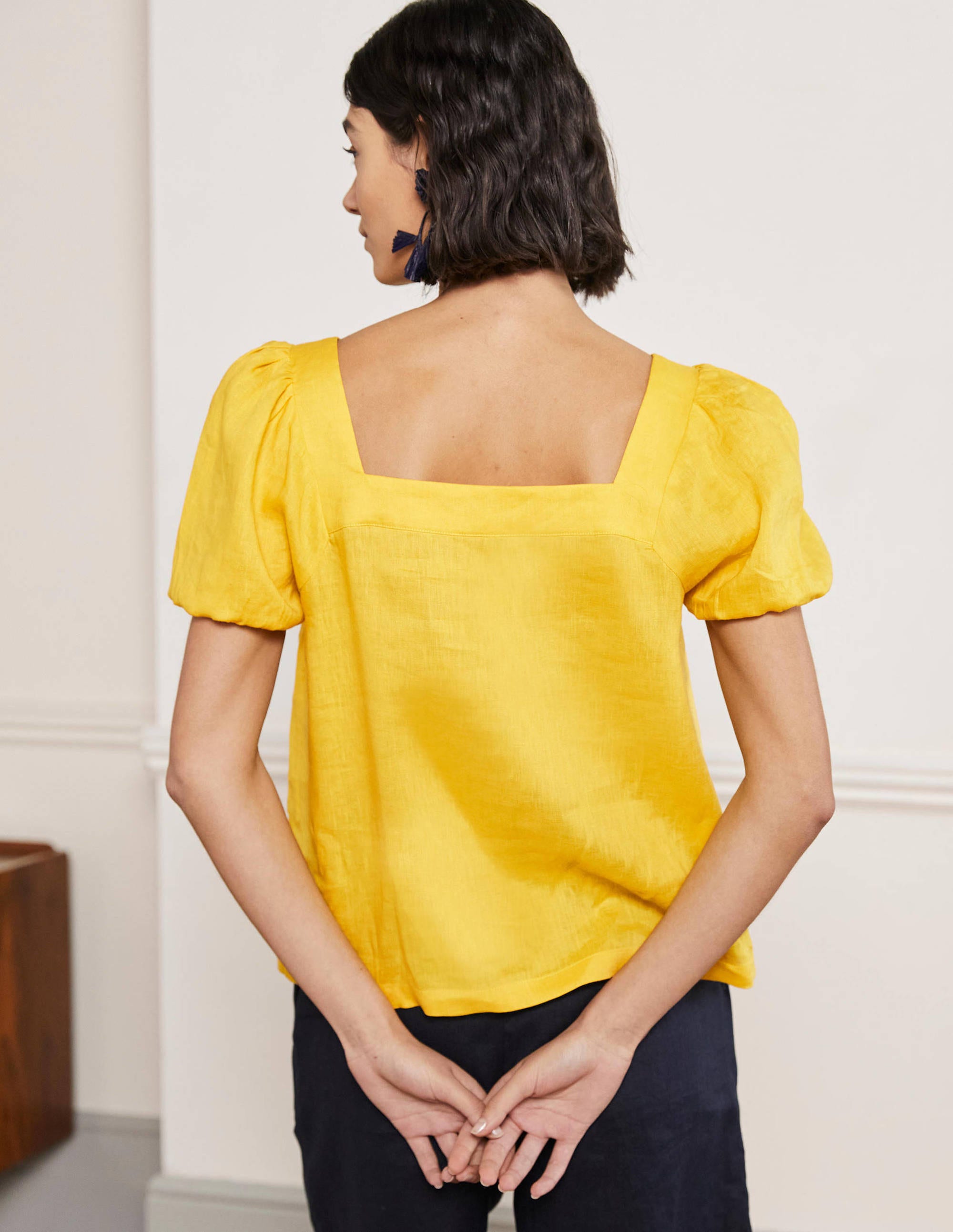 Square Neck Linen Top-Lemon Fizz - Image 3