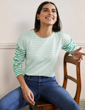 Bretonshirt mit überschnittenen Schultern-Morgendämmerungsblau/Naturweiß, Gestreift