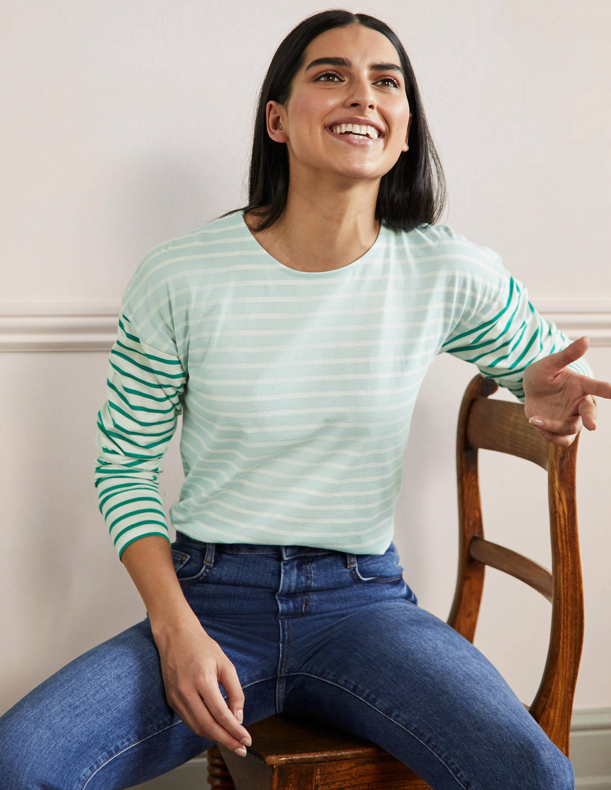 Bretonshirt mit überschnittenen Schultern-Morgendämmerungsblau/Naturweiß, Gestreift - Image 1