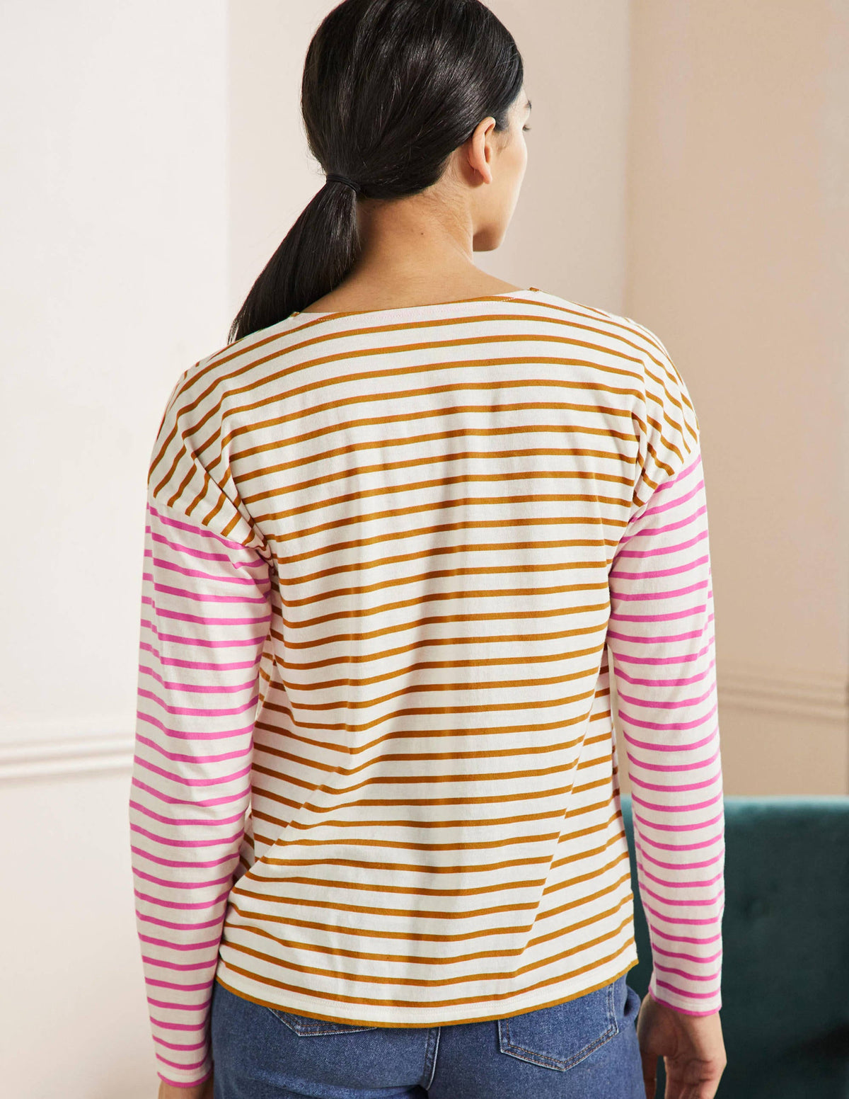 Bretonshirt mit überschnittenen Schultern-Naturweiß/Weihrauch, Gestreift - Image 3
