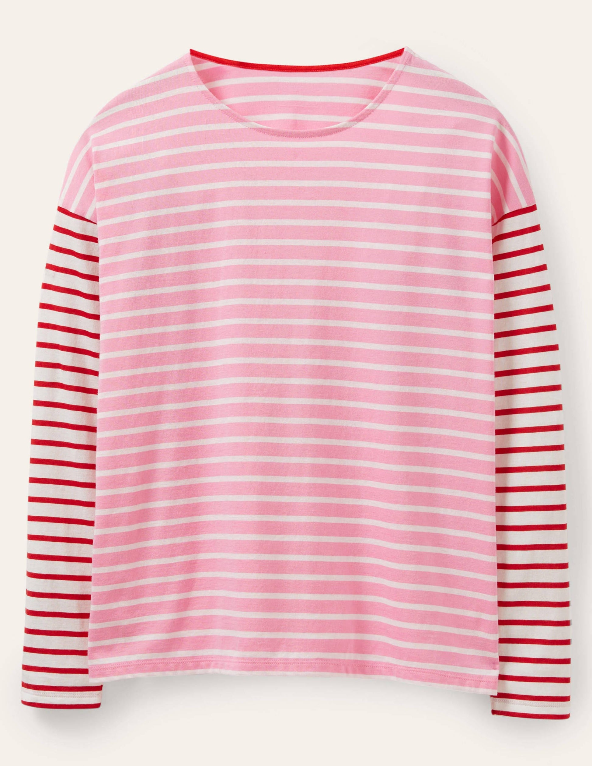 Bretonshirt mit überschnittenen Schultern-Tiefes Rosa/Naturweiß, Gestreift-5