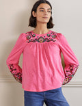 Besticktes Jerseyoberteil mit Blousonärmeln-Azalee