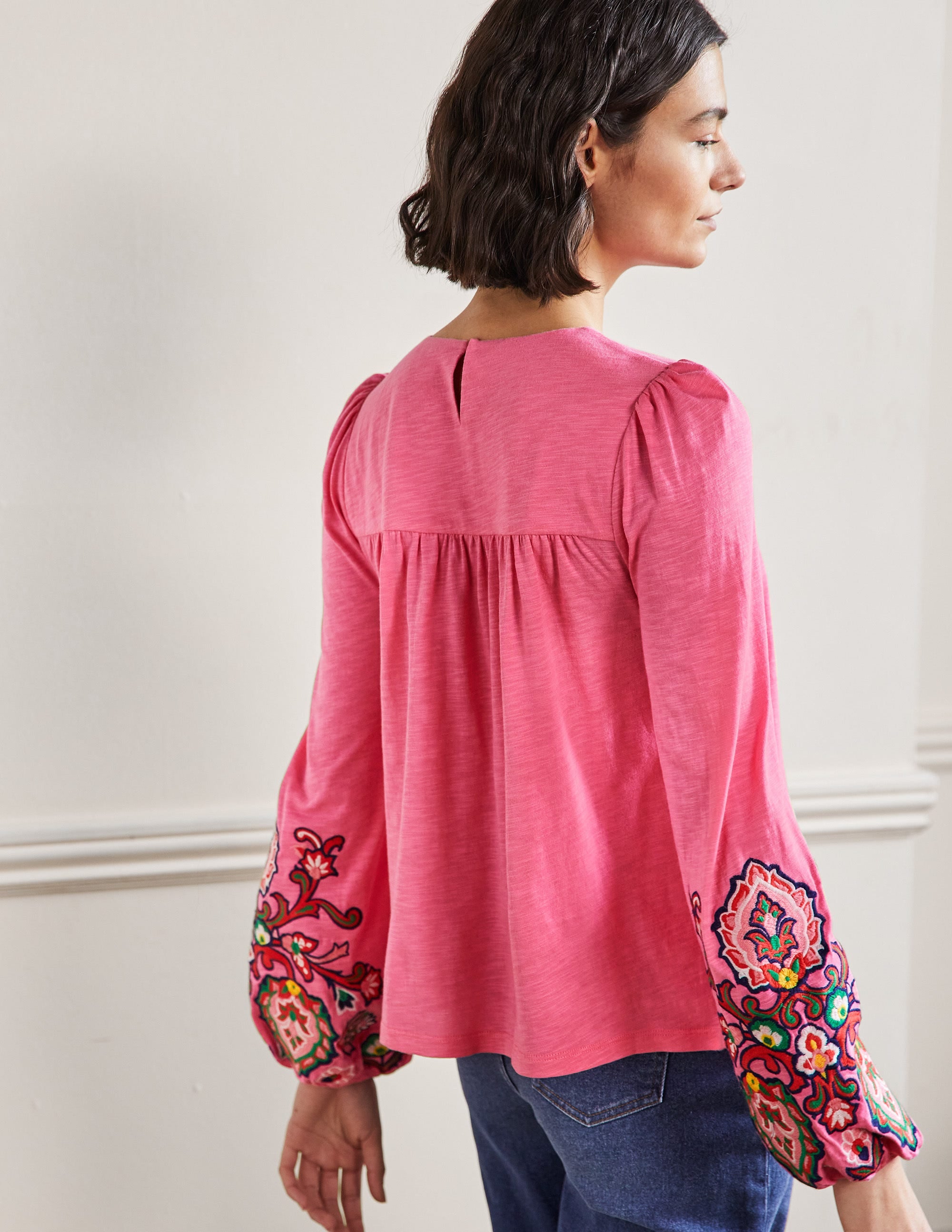 Besticktes Jerseyoberteil mit Blousonärmeln-Azalee - Image 3
