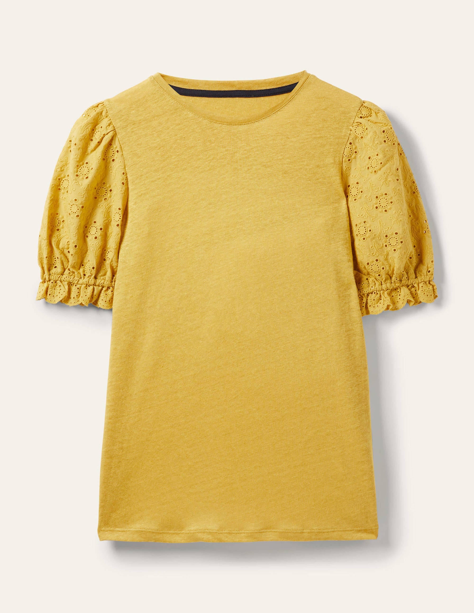 T-Shirt aus Leinen mit Lockstickerei-Buttergelb - Image 5