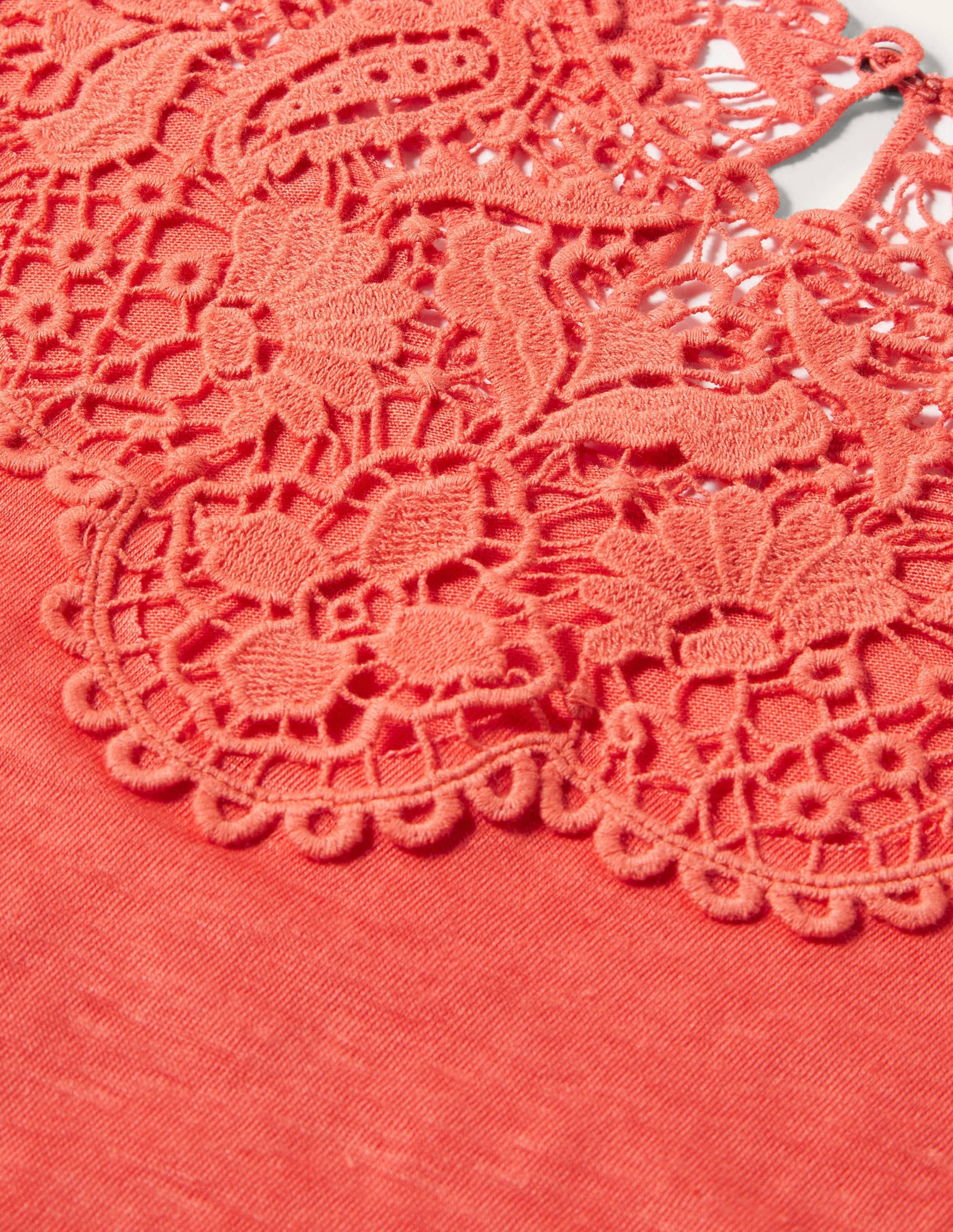 Leinen-T-Shirt mit Lochspitze-Kräftiges Korallenrot - Image 5