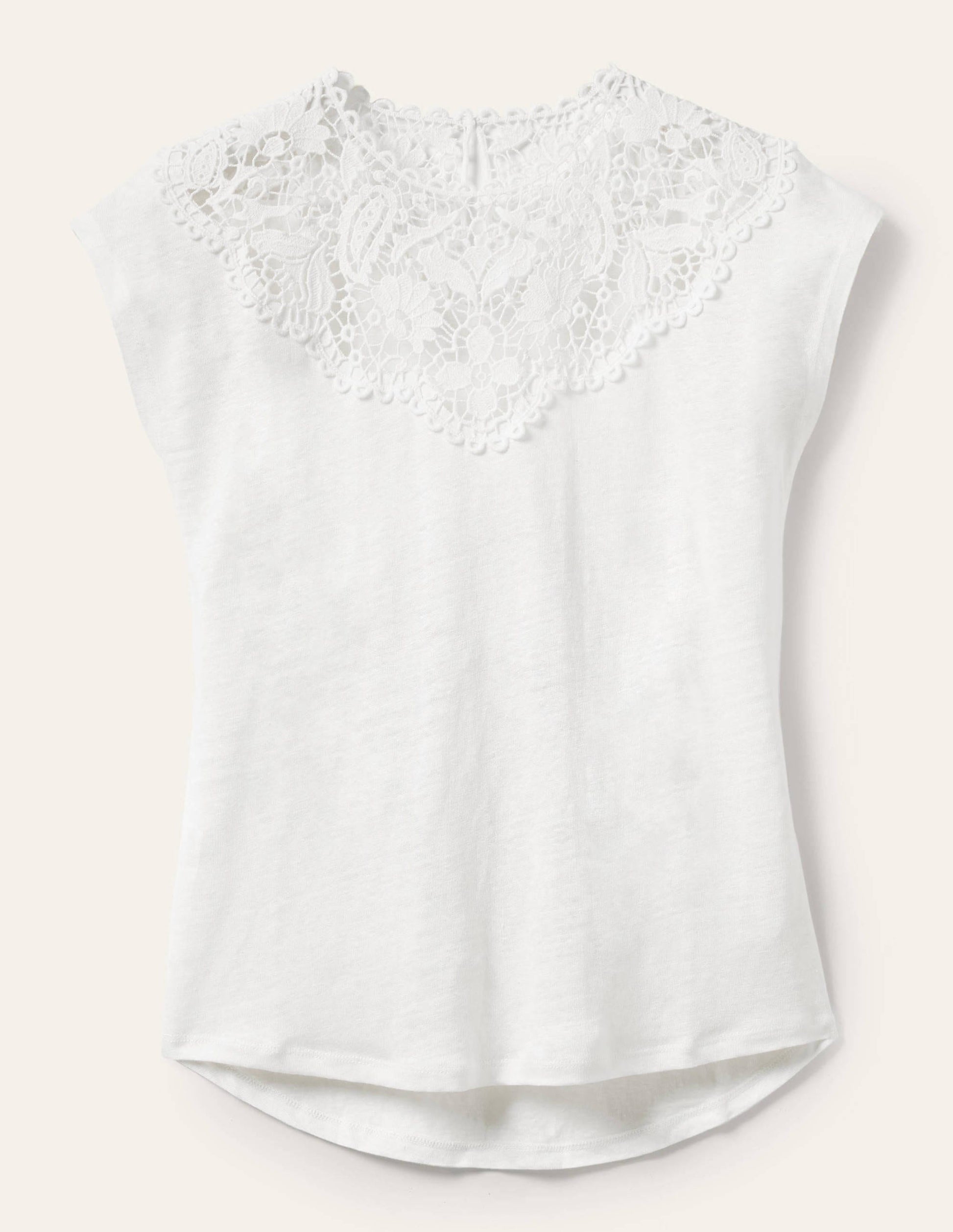 Leinen-T-Shirt mit Lochspitze-Weiß-5