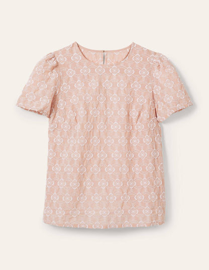 Broderie Puff Sleeve Top-Milkshake