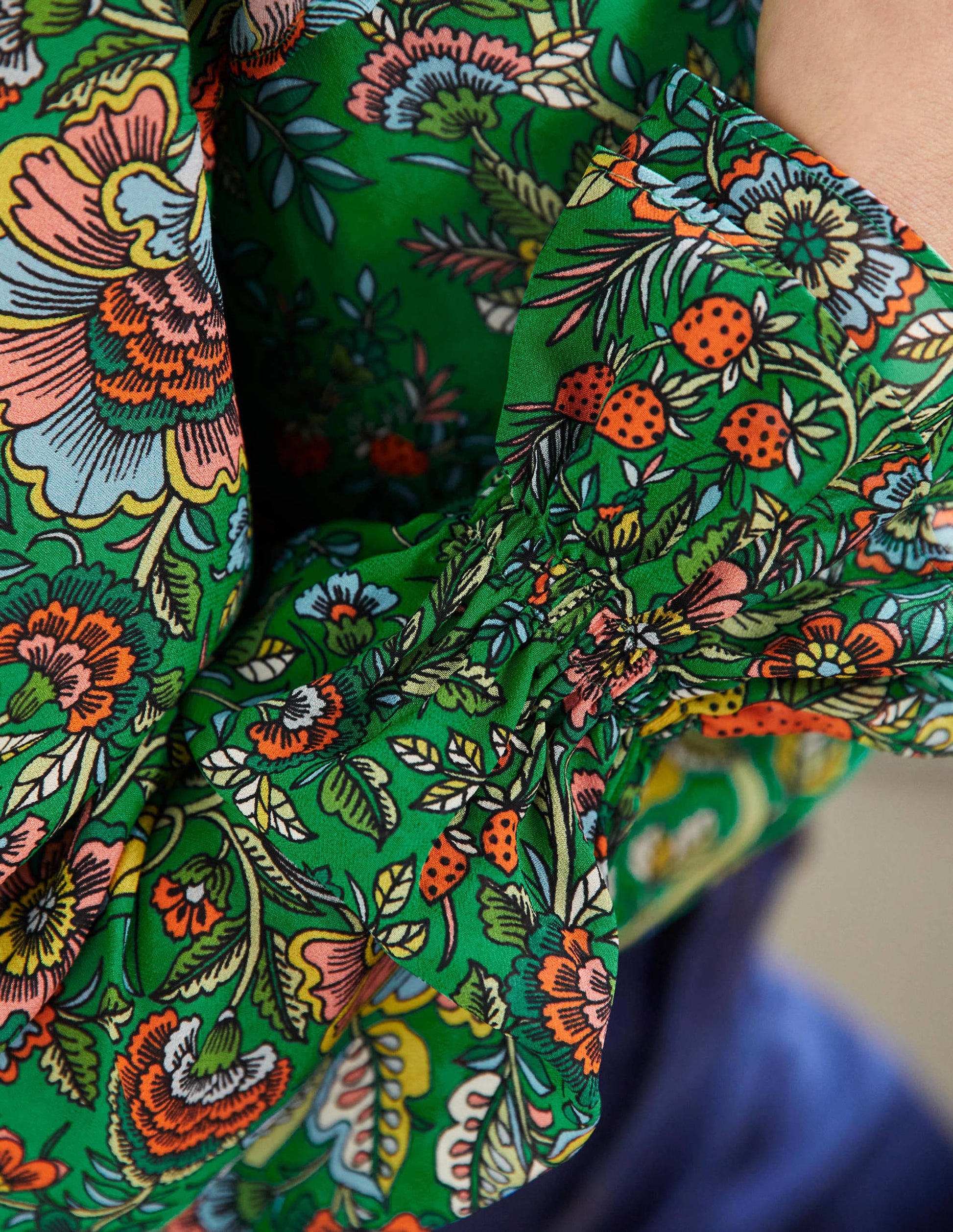 Ruffle Neck Blouse-Rich Emerald, Tropic Meadow-2
