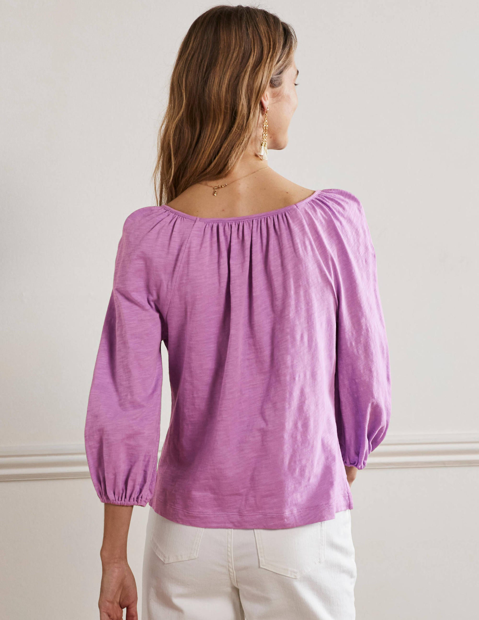 Top en coton blousant-Violette africaine - Image 3