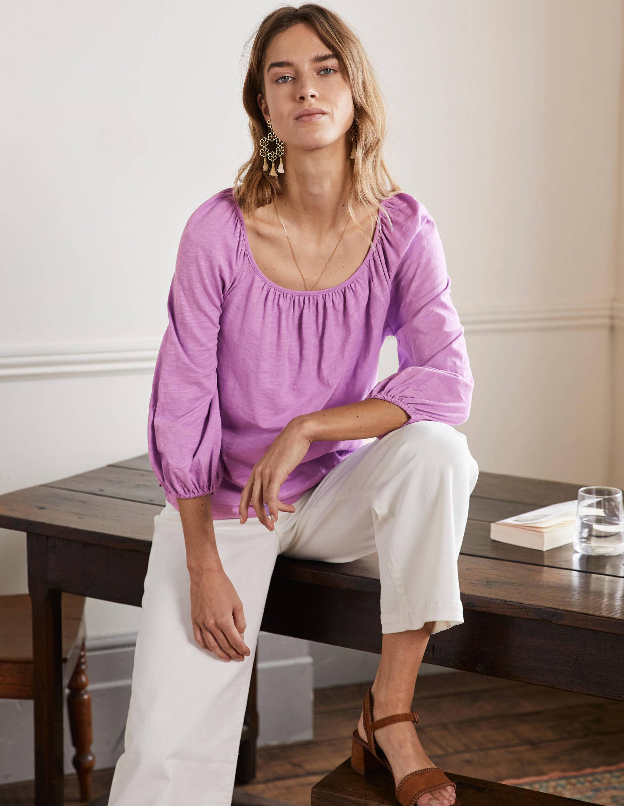 Top en coton blousant-Violette africaine - Image 4