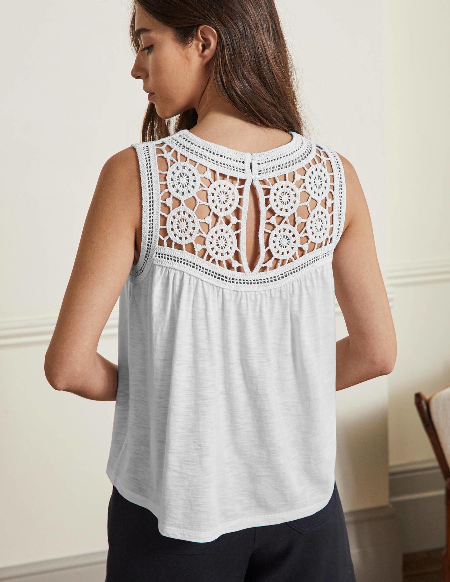Anais Jerseyoberteil mit Häkeldetails-Weiß